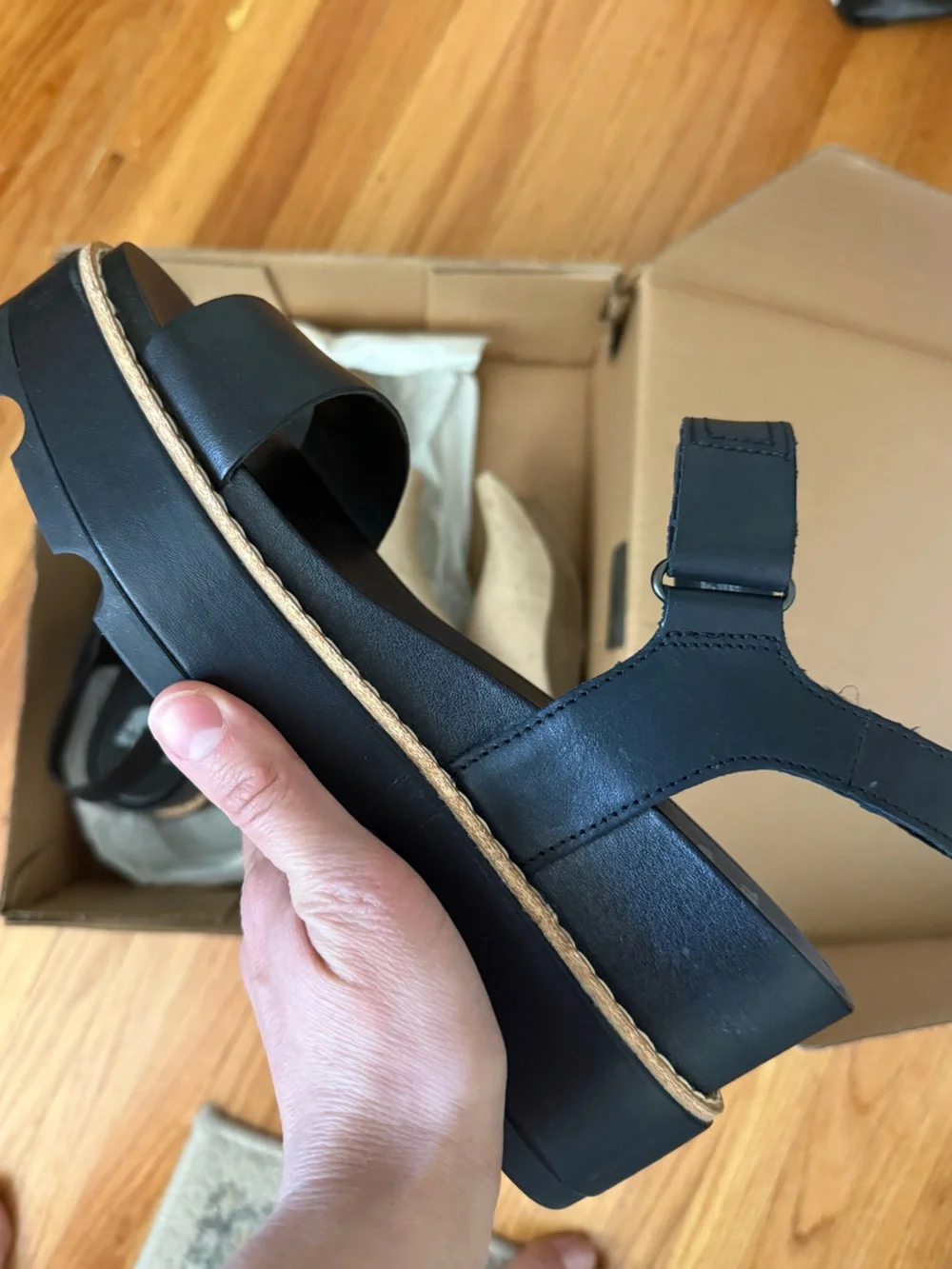Sorel Black Joanie IV Platform Wedge Sandal